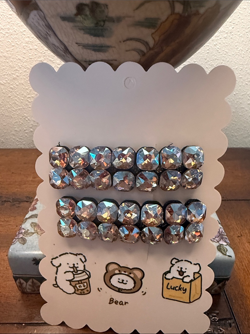 Gray  BLING AB K9 Crystal Rectangle Hair Clips  Iridescent Accent